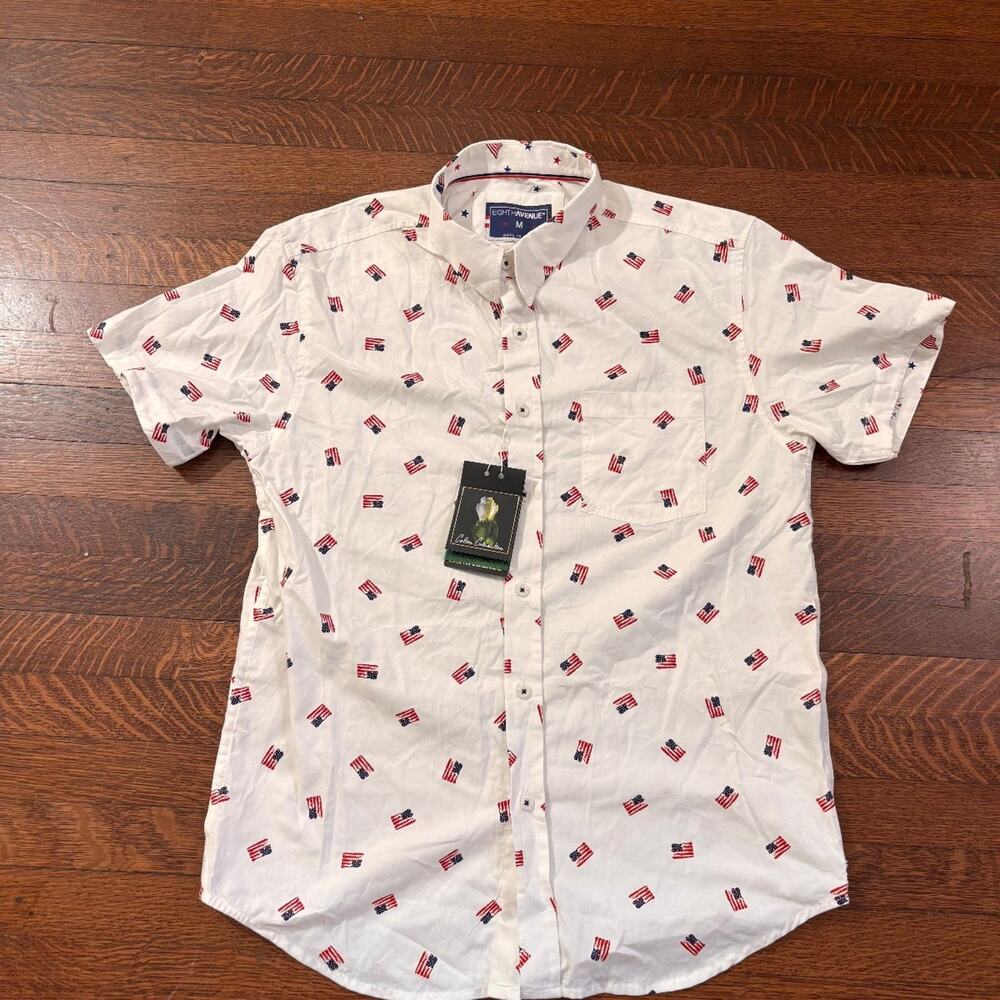 Eighth Avenue American Flag Button-Up Shirt Men’s - White-Patriotic